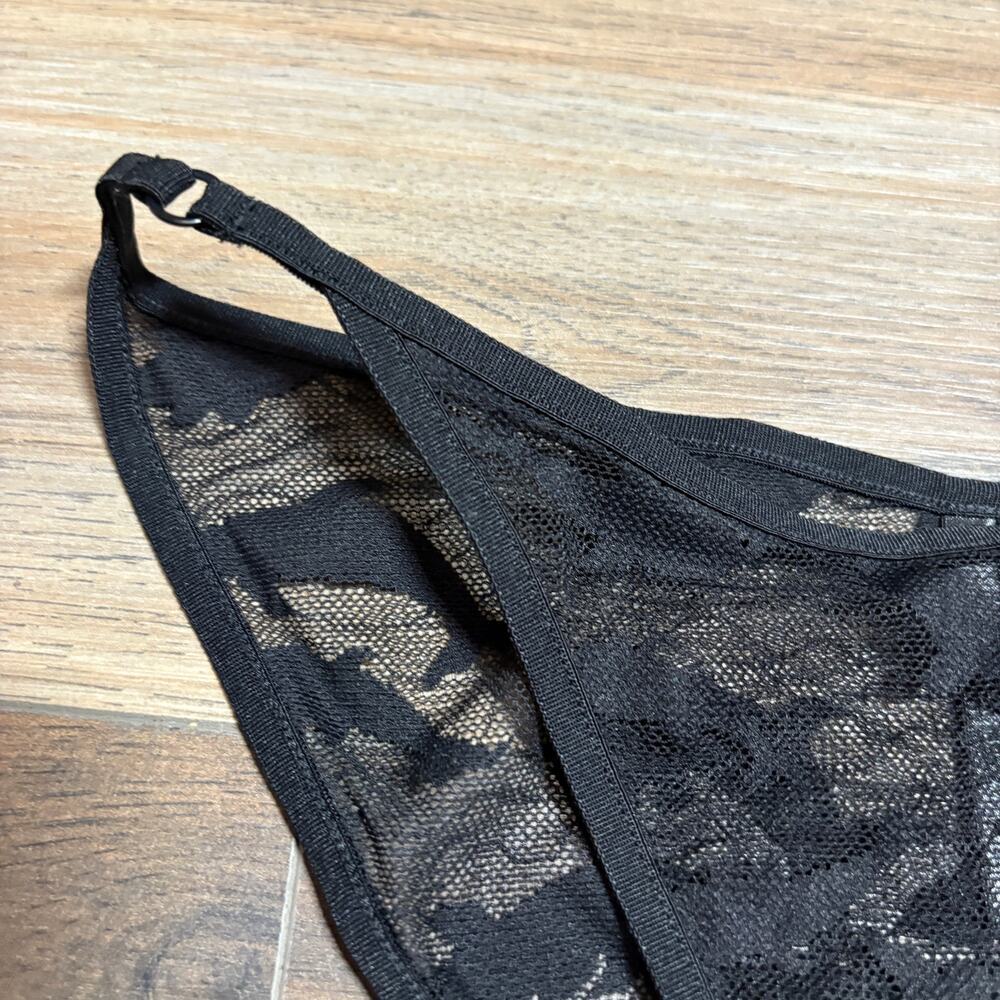 & Other Stories Womens 0 Dolphin Mesh String Bikini Panty Black Floral Sheer - Picture 2 of 8